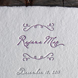 Roxana: this adorable baby annoucement is letterpressed in two shades of purple on handmade cream paper.