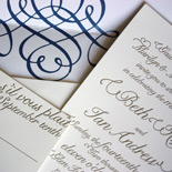 Beth and Ian: gold letterpress invitation with digitally printed liner