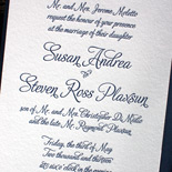 Susan and Steven: invitation letterpressed in navy with reveal backer