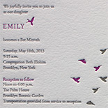 Emily: letterpressed Bat Mitzvah invitation featuring migrating birds