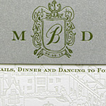 Mijin and David: custom illustration of chateau, with custom crest on belly band