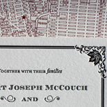 Robert and Jeffrey: custom PostScript Brooklyn design featuring the Coney Island Avenue border plus maple leaf and the Fort Greene fall foliage, letterpressed with map liner