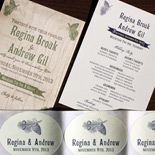 Regina and Andrew: Washington Square invitation, exclusively from PostScript Brooklyn, program, stickers