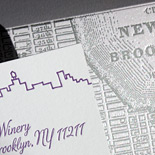 Ariana and Jude: this wonderfully designed Brooklyn Winery wedding invitation features a pocket fold, letterpress skylines (courtesy of PostScript Brooklyn) and the intricate details of a vintage Brooklyn map