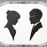 Elizabeth and Joshua: custom design by groom, letterpressed on cotton paper with specially sized gatefold, letterpressed metallic paper belly band, art deco silhouette with matching day of components, digitally printed