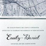 Emily and Daniel: letterpress and foil stamped wedding invitation with Brooklyn map liner