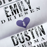 Emily and Dustin: Poster Wedding Invitation! This whole suite was tons of fun from save the dates to invitations. The back of the poster is a fun custom pattern that shows through it's vellum envelope. When taken out and unfolded you have one awesome wedding invite.