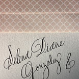 Selena and Jaime: hand calligraphed letterpressed wedding invitation with an ombre patterned envelope liner