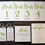 Megan and Colin: fall themed table numbers, favor tags, menu