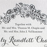 Emily and Richard: pewter letterpress wedding invitation with floral design
