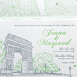 Jenna and Magsood - The Waverly Place suite from PostScript Brooklyn featuring the iconic Washington Square Park arch. Shown here with map liner and a heart balloon.