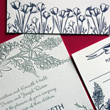 Lucile and Steven - a lovely and graceful garden illustration letterpressed in two colors make for a romantic summer wedding invitation