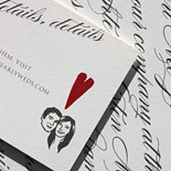 Kristen and Thomas: custom details on oyster whole paper and grey thermo, with red heart and client silhouette image