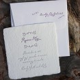Roxana: this adorable baby annoucement is letterpressed in two shades of purple on handmade cream paper