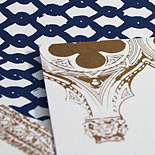 Michael and James: custom designed invitation and envelope liner depicting motifs of The Montauk Club in Park Slope, Brooklyn 
