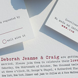 Deborah and Craig: two color letterpress invitation with typewriter font