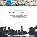 Janelle and Stuart: letterpressed Manhattan skyline photo with subway map liner on double thick paper