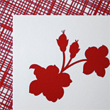 Halle: Bat Mitzvah invitation in red and black with flower pattern and checked liner