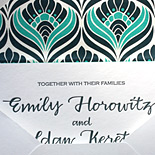 Emily and Idan: one color letterpress wedding suite with rounded corners and “peacock” liner