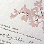 Stephanie and David: 2 color letterpressed cherry blossom branches and patterned liner