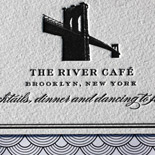 Lauren and Peter: classic letterpress on double thick cotton paper with Brooklyn Bridge silhouette and black and white deco liner