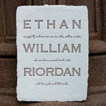 Ethan: birth announcement letterpress printed on handmade paper