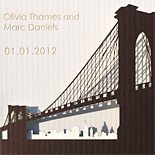 Olivia and Marc: laser cut Brooklyn Bridge trifold with rip off reply card and etched letters