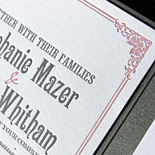 Stephanie and Andrew: Washington Square {custom}, invitation letterpress printed in charcoal and rosé with pocket fold on bright white paper, information card and postcard reply card digitally printed