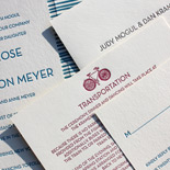 Ilona and Daniel: whimsical wedding invitation with rustic stripes and bicycle motif
