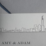 Amy and Adam: New New York skyline invitation featuring Freedom Tower, with belly band and pocket folder