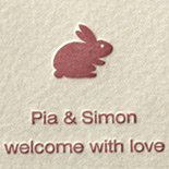 Nell: birth announcement notecard letterpress printed on hand made paper sporting bunny motif