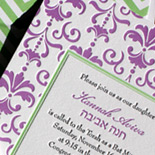 Hanna: 3 color letterpress Bat Mitzvah invitation with chevron liner
