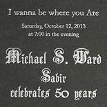 Michael: 50th birthday invitation on black museum board with silver foil