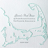 Veronica and Gregory: Massachusetts wedding invitation featuring outline of state, 2 color letterpress