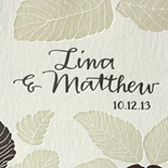 Lina and Matthew: wedding program with fall leaves letterpressed in two colors, wonderfully autumnal