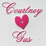 Courtney and Gus: sweet magenta hearts with gold foil make for a lovely rehearsal dinner invitation