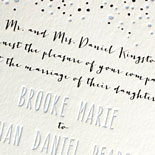  Brooke and Nathan: letterpressed invitation in periwinkle and silver foil by Smock, featuring bubbles, full suite shown including coaster 
