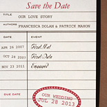  Francesca and Patrick: for book lovers, a library card save the date 