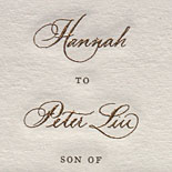  Hannah and Peter: a classic, traditional, formal engraved wedding invitation with hand calligraphy accents, gold beveled and gold liner. 