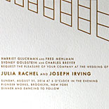 Julia and Joseph: a modern window design gives this invitation a sophisticated contemporary feel, letterpressed in gold foil and black