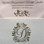 Nakita and Timothy: custom monogram and illustration of The Montauk Club letterpressed in gold foil and matched to a Fabriano envelope