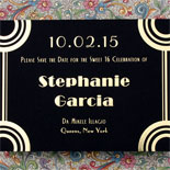 Stephanie: art deco Sweet 16 Save the Date with gold foil