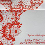 Sara and Andrew: Mexican tile design letterpress printed on cotton paper. Tropical, summery, floral.