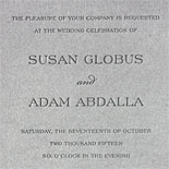 Susan and Adam: charcoal letterpress on pewter card stock