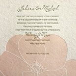 Juliana and Michael: 2 color letterpress wedding invitation with lovely floral design on handmade paper with custom map liner and digitally printed reception signs