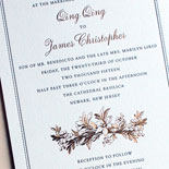Qing Qing and James - The classic border frames a gorgeous copper foil and navy letterpress invitation