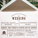 Rachel and Joshua-fonts are the key to this whimsical rustic invitation for a farm wedding printed in one color letterpress