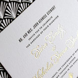Sara and Nicholas-Art Deco style wedding invitation with gold foil and black letterpress