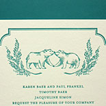 Jennifer and Ethan - A sumptuous teal letterpress on ecru stock and matching liner with charming bear illustration by Victoria Neiman Illustration