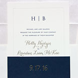 Holly and Brendan - A modern take on a classic presentation with gold foil, gold thermography, navy lettterpress and an embossed frame on the invitation